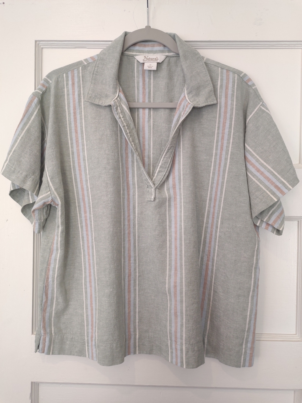 Women's Linen Natural Reflections Sage Striped Top